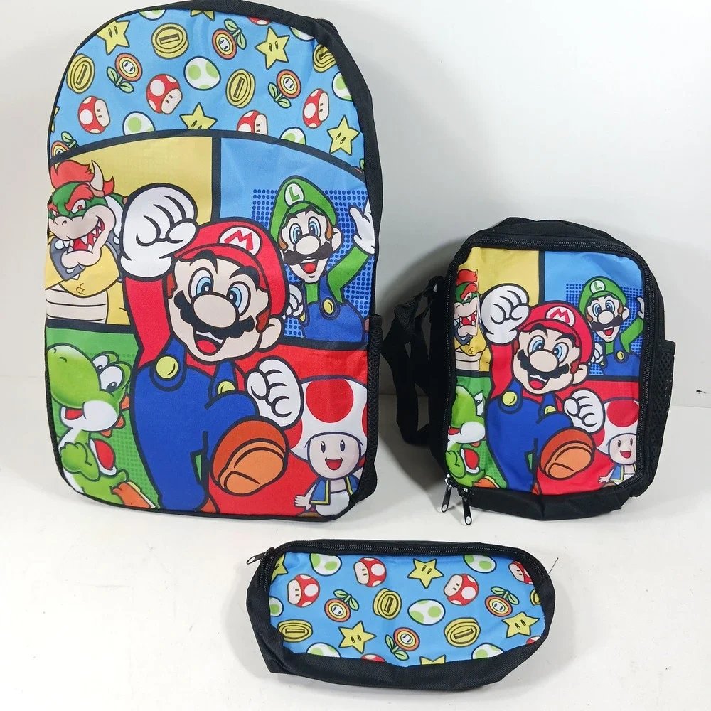 Super Mario Bros 3 Piece Backpack Set Lunch Bag Pencil Case Nintendo Characters